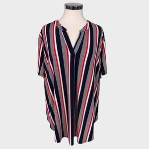 Cato 22/24W Short Sleeve Striped Top Red Black Polyester Spandex